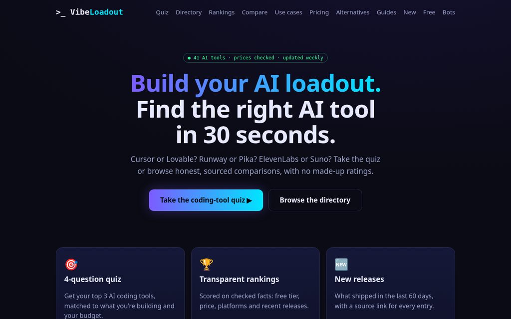The VibeLoadout home page.
